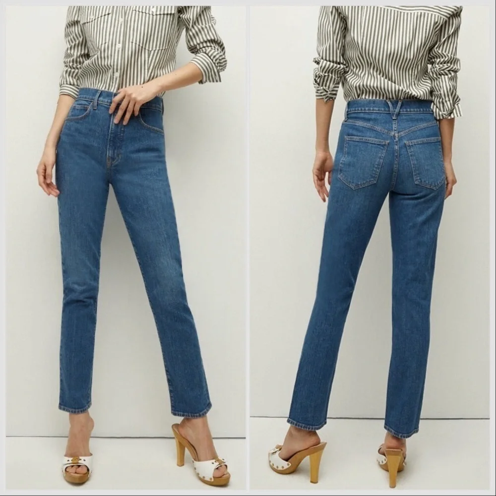 Veronica Beard Blue Alenah Slim Straight Jean in Midmorning Sun Sz 27